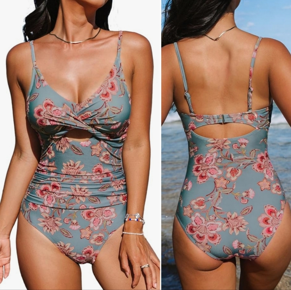 NWT Cupshe Twist Front Cutout Floral One Piece Swimsuit M